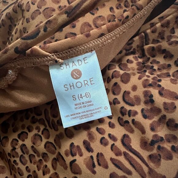 NWOT Shade & Shore One Piece Side Tie Plunge Leopard Print Swimsuit - Picture 9 of 16